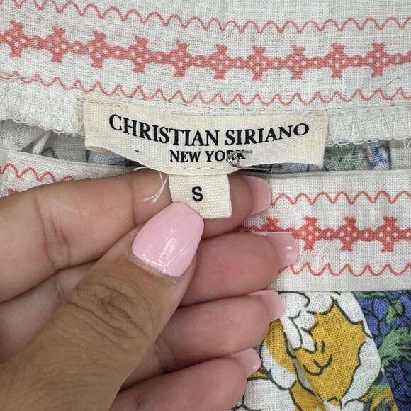 Christian Siriano Blouse Womens Small Cropped Crochet Floral Linen Blend Boho - Picture 2 of 3